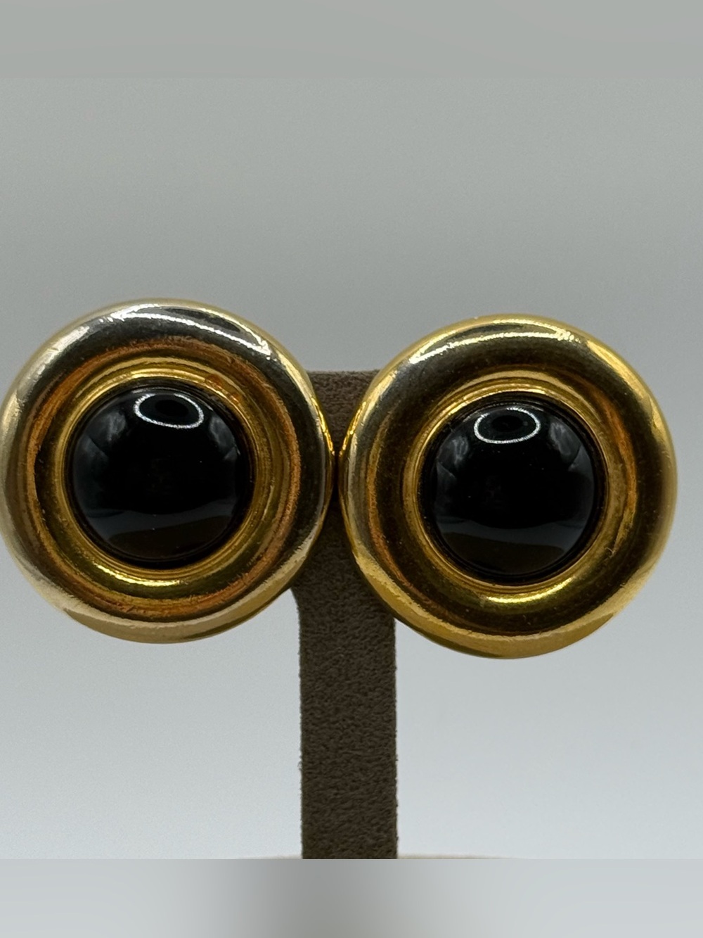 Ben-Amun Gold Round Earrings with Black Cabochon Centers
